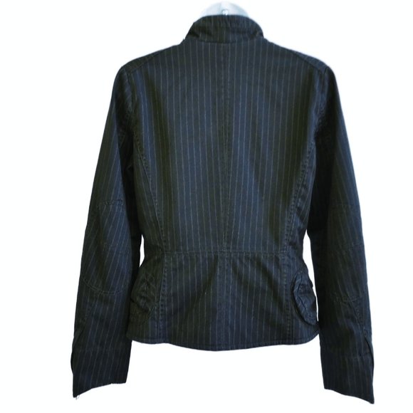 Banana Republic Pinstriped Jacket Elbow Patches Pockets Full Zip Safari Travel S - Picture 2 of 8